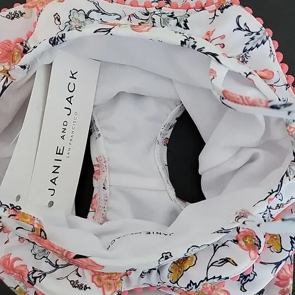 Janie and Jack Ruffled Floral Print White and Pink One Piece Swimsuit Baby 3-6M - Picture 7 of 10